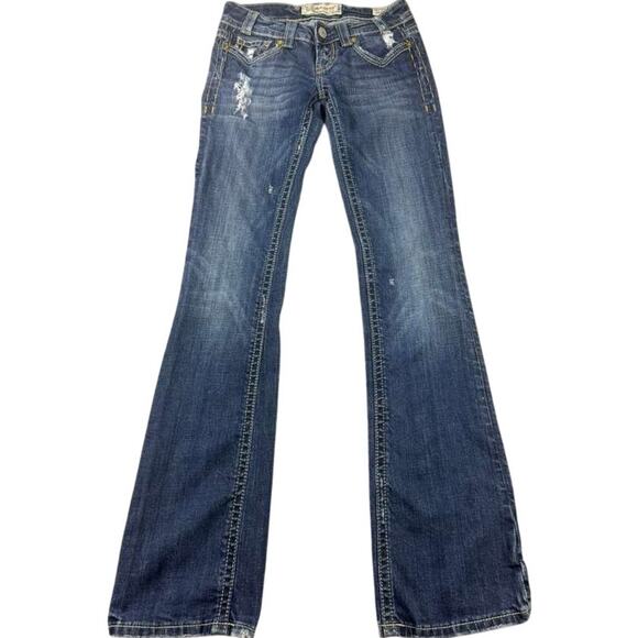 MEK Denim Jeans Women W24 L34 Blue Oaxaca Bootcut Stretch Back Embroidery - Picture 3 of 13